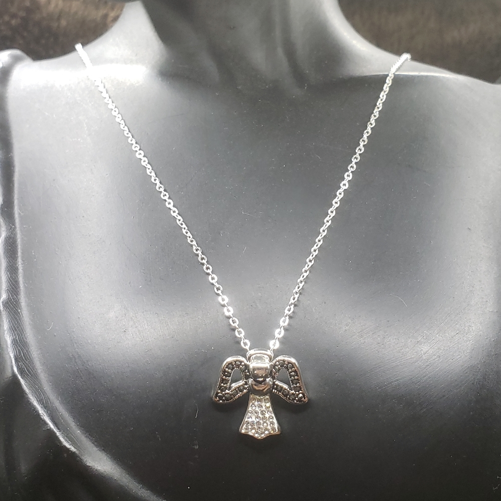 Genuine Marcasite Silver Plated 18" Silver Plated Angel Pendant Necklace!